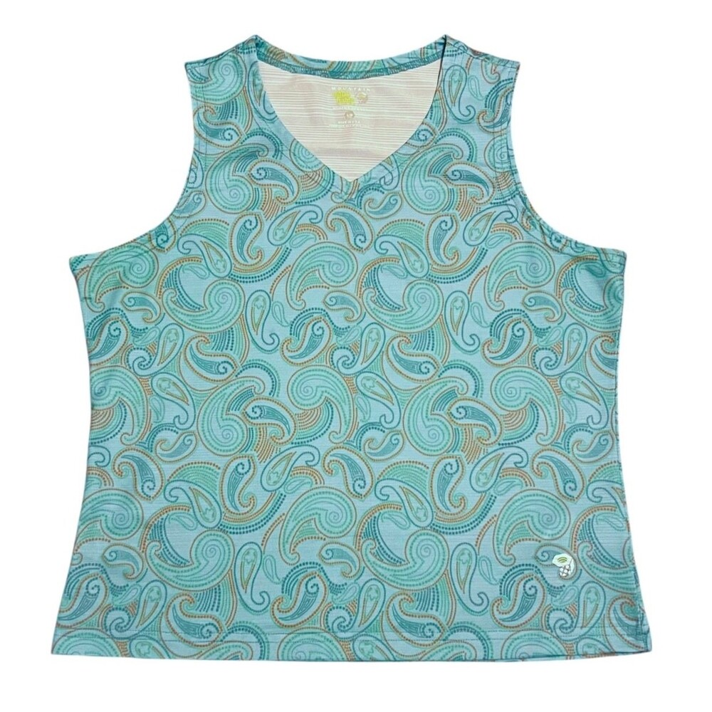 MOUNTAIN HARDWEAR Blue Paisley V-Neck Sleeveless Tank Top Activewear Women's L